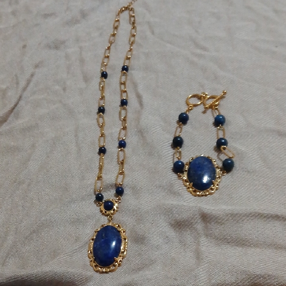 Lapis Lazuli Necklace And Matching Bracelet - Picture 1 of 5